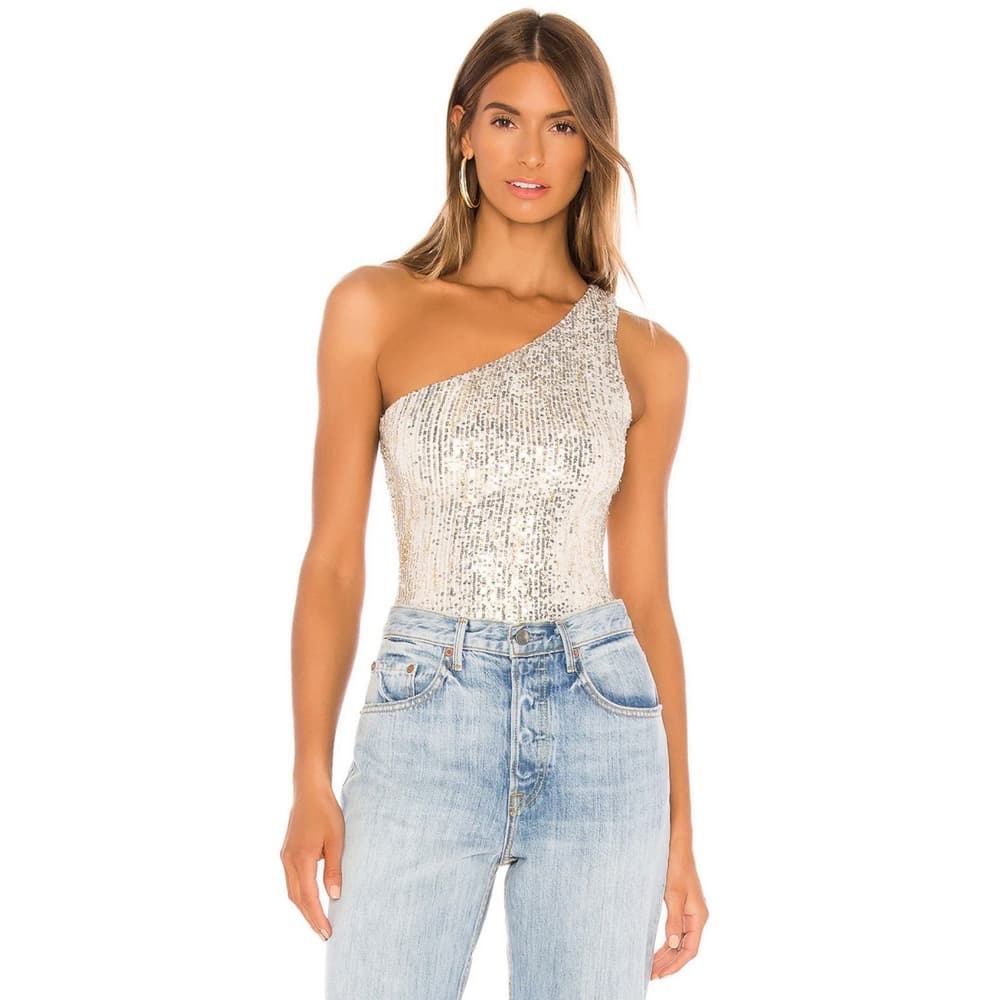 Sequin one shoulder bodysuit